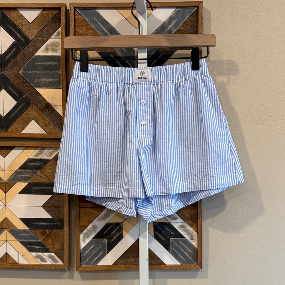 PARKE Blue + White Striped Boxer Shorts size XS